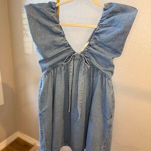 Endless Rose Blue Denim V-Neck Dress from Anthropologie